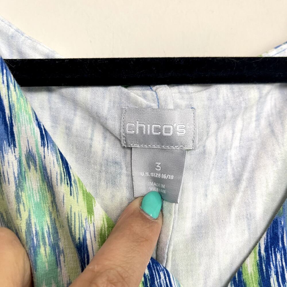 Chico's 8 Ikat Popover Regatta Slit Blue Green Travel Cruise Maxi Dress Sz 3(XL) - Picture 5 of 9